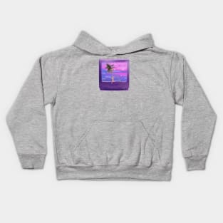 Vapourwave beach in tv design Kids Hoodie